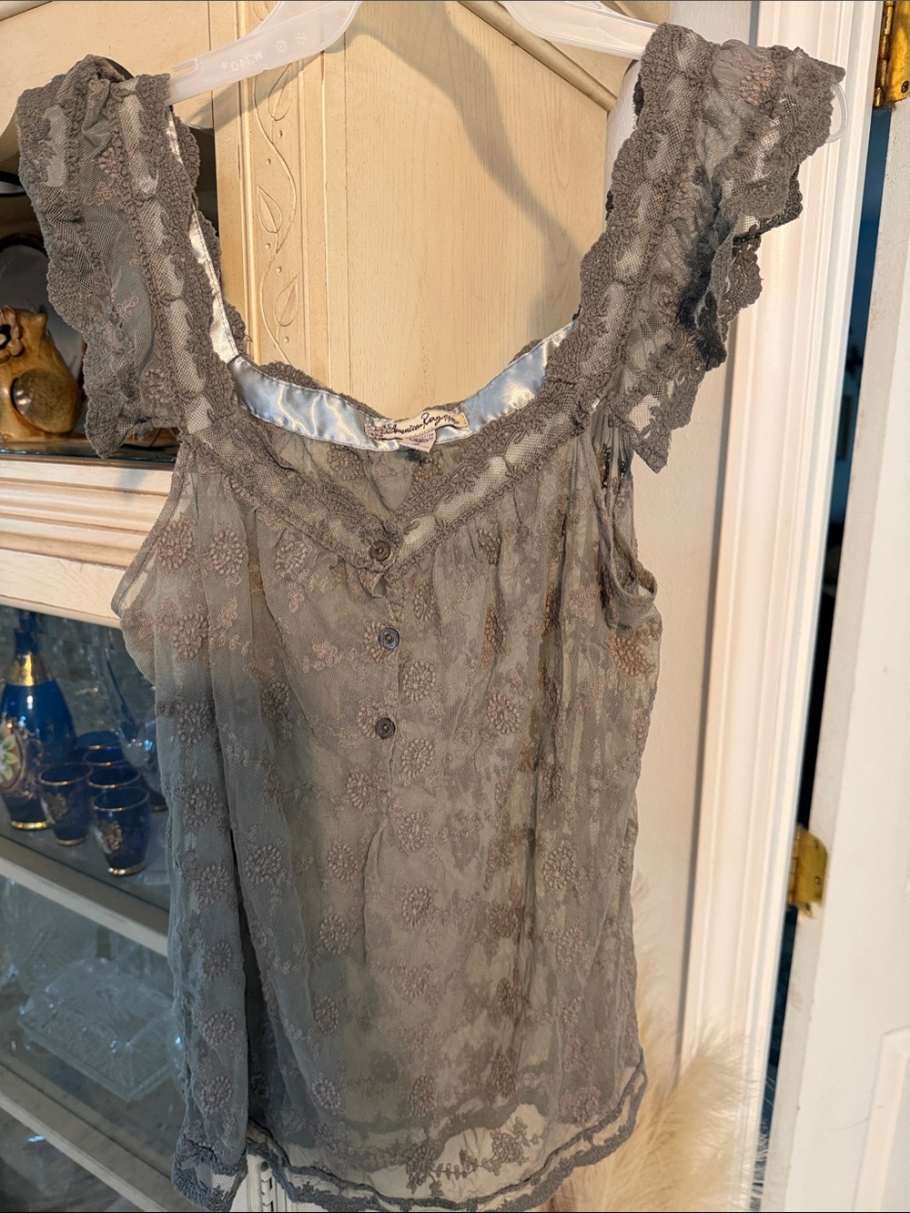 Sage green American Rag Lace-Trim Sheer Blouse